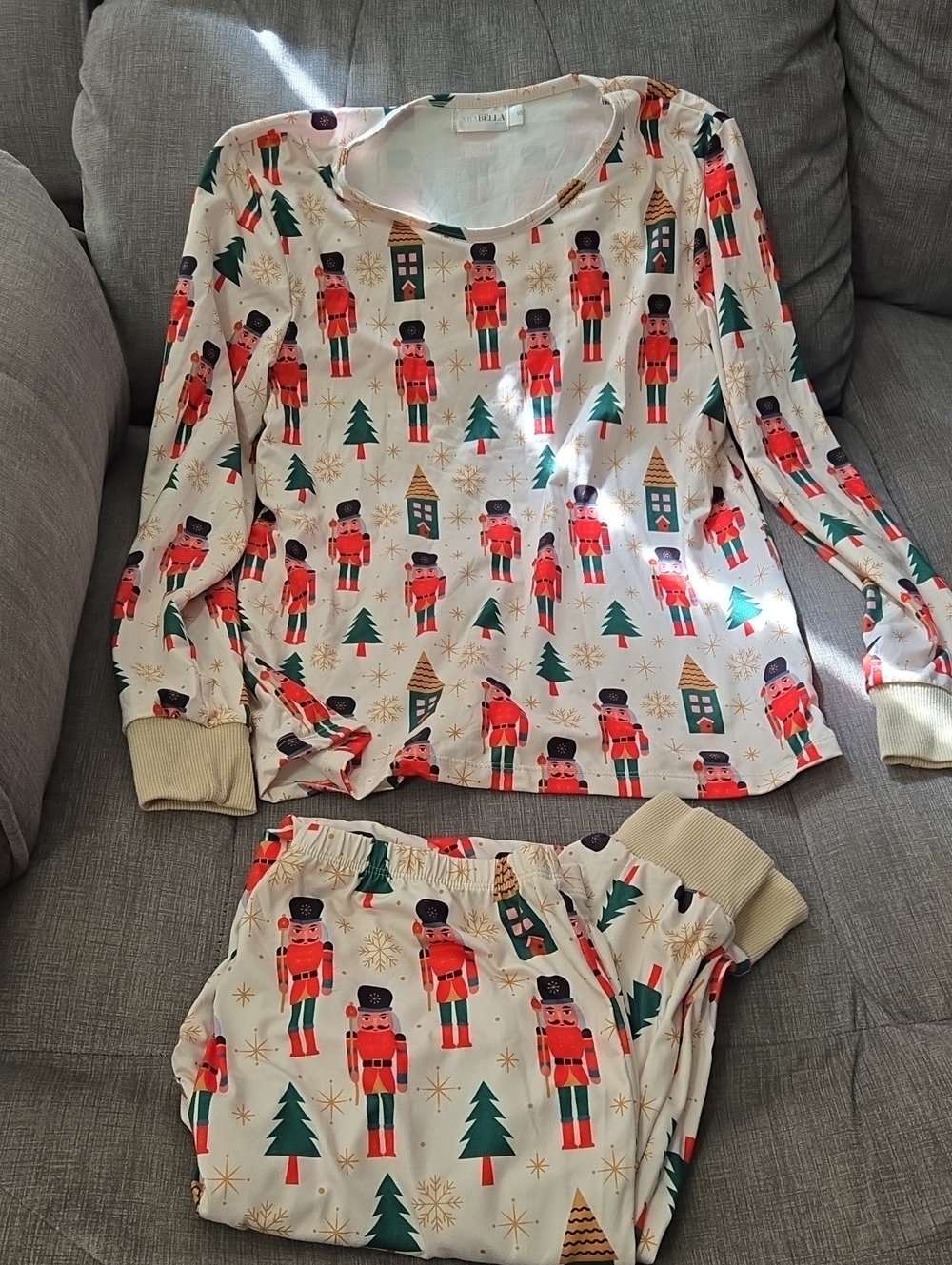 Abella Cream, Red & Green Nutcracker Holiday Pajama Set